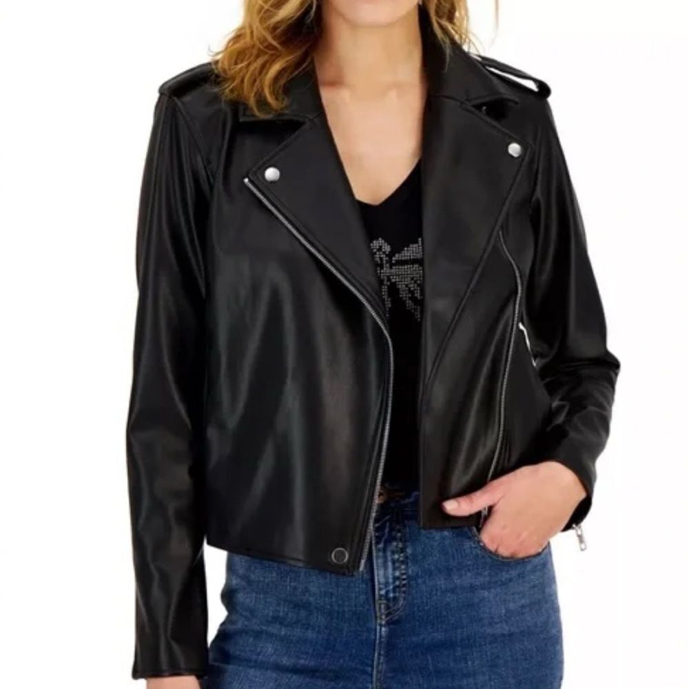 I.N.C International Concept Faux Leather Black Jacket(Size Medium)